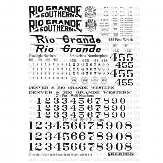 Decals - On3 D&RGW/RGS Steam Locomotives