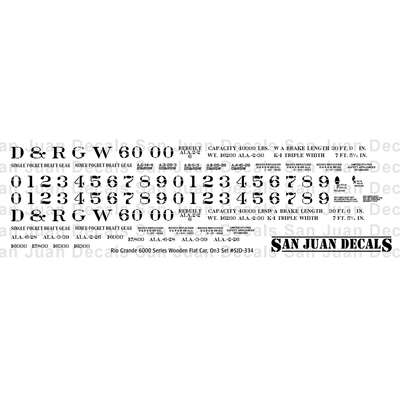 Decals - On3 D&RGW 6000 Series 30' Wood Flat Car