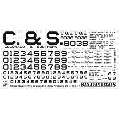 Sc30 Sticker Decals - On3 C&S 30' Box Car Block Lettering - NG Trains