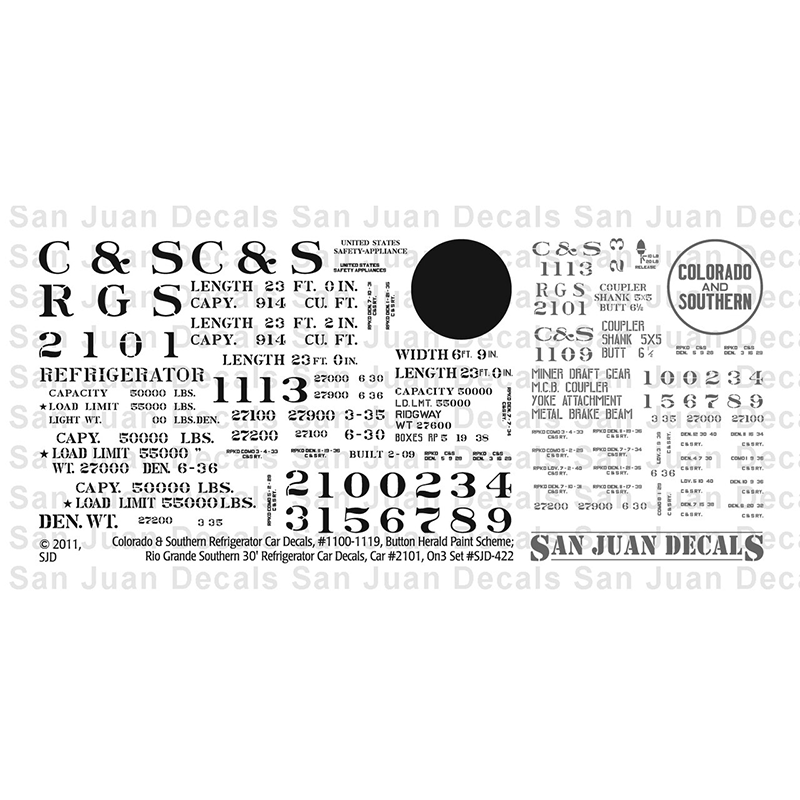 Decals - On3 C&S/RGS Composite Frame Refrigerator Car Button Herald