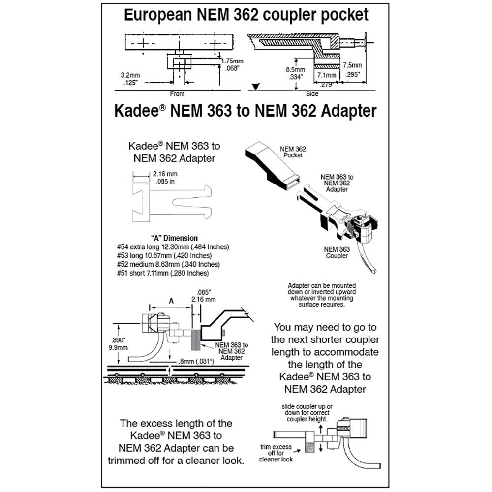 #54 HO Scale NEM 363 European-Style Couplers - Extra Long - Image 2